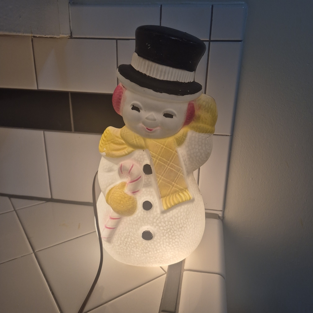 Festive Snowman Night Light with Yellow Scarf